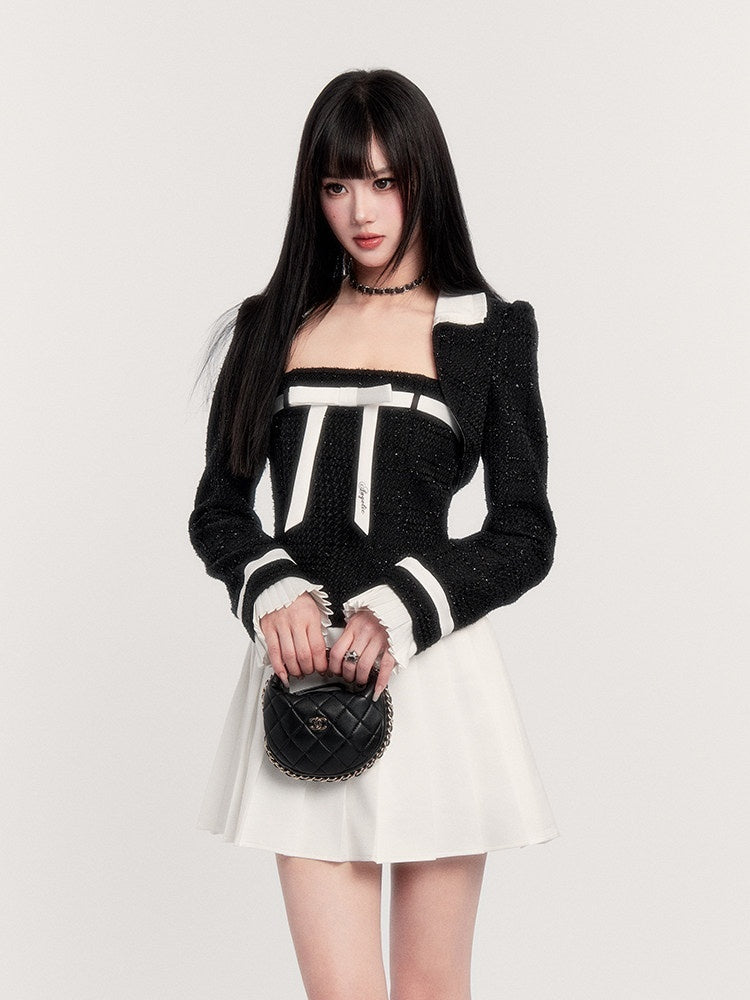 VOCK_Boucle_Colorblock_Bow_Cami_Blazer_Women's_Polyester_Matching_Skirt_Sets_829958878094_MISSTT