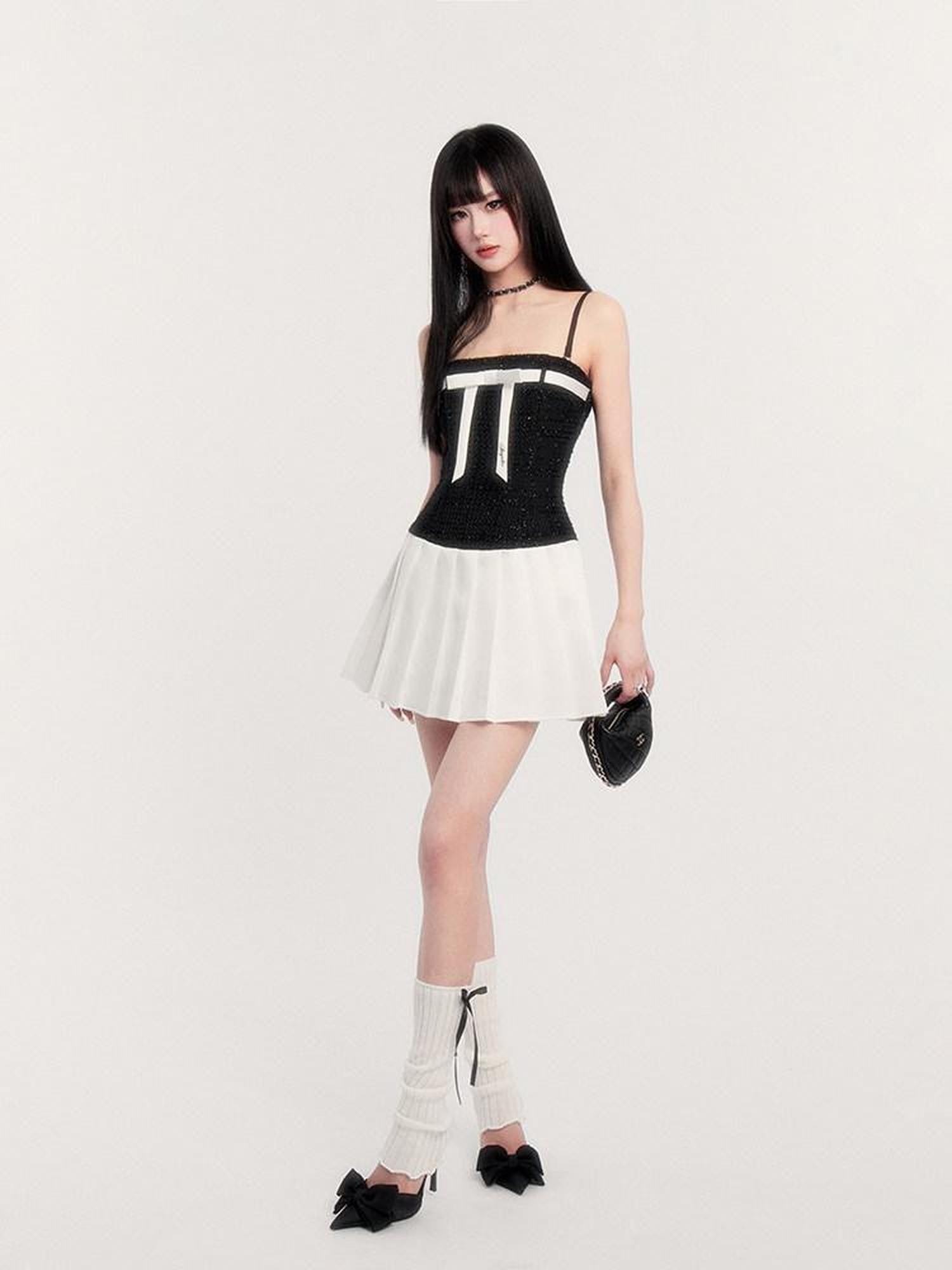 VOCK Boucle Colorblock Bow Cami Blazer Women's Polyester Matching Skirt Sets