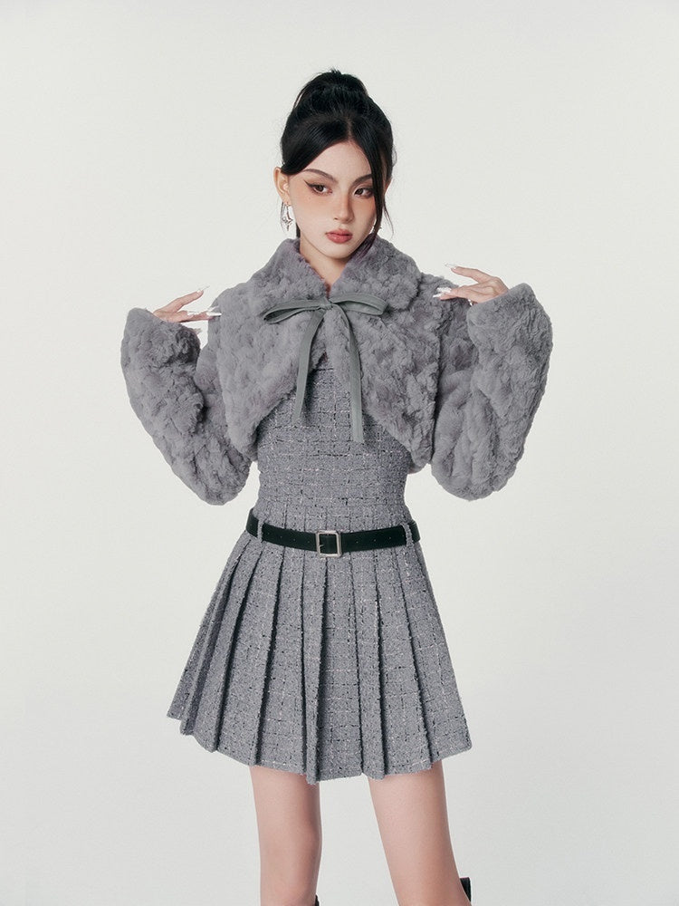 VOCK_Boucle_Tweed_Pleated_A_Line_Women's_Polyester_Wool_Blend_Halter_Mini_Dresses_685204126127_MISSTT