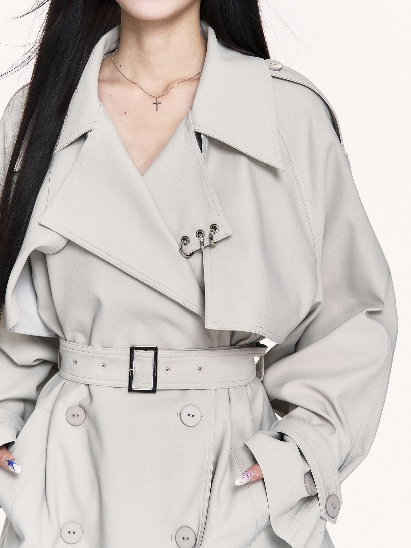 VOCK British Double Breasted Lapel Waist Pockets Women's Polyester Trench Coats