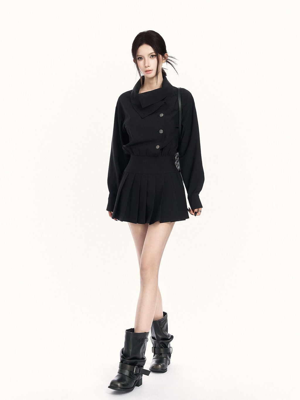 VOCK British Preppy Trench Style Pleated Women's Polyester Cotton Casual Mini Dresses