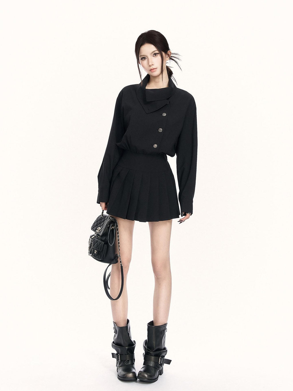 VOCK British Preppy Trench Style Pleated Women's Polyester Cotton Casual Mini Dresses