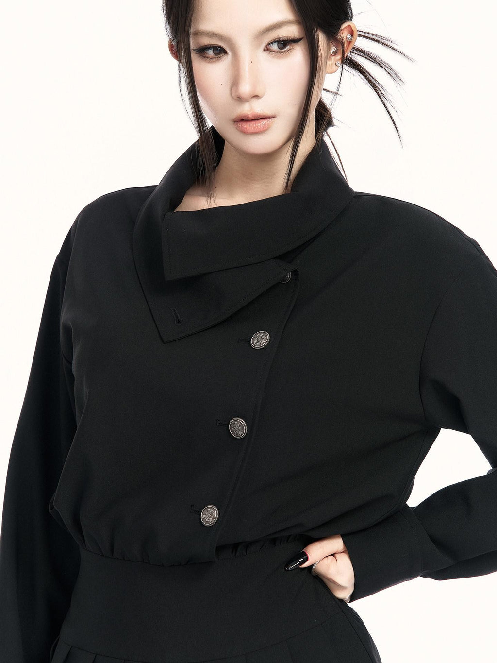 VOCK British Preppy Trench Style Pleated Women's Polyester Cotton Casual Mini Dresses