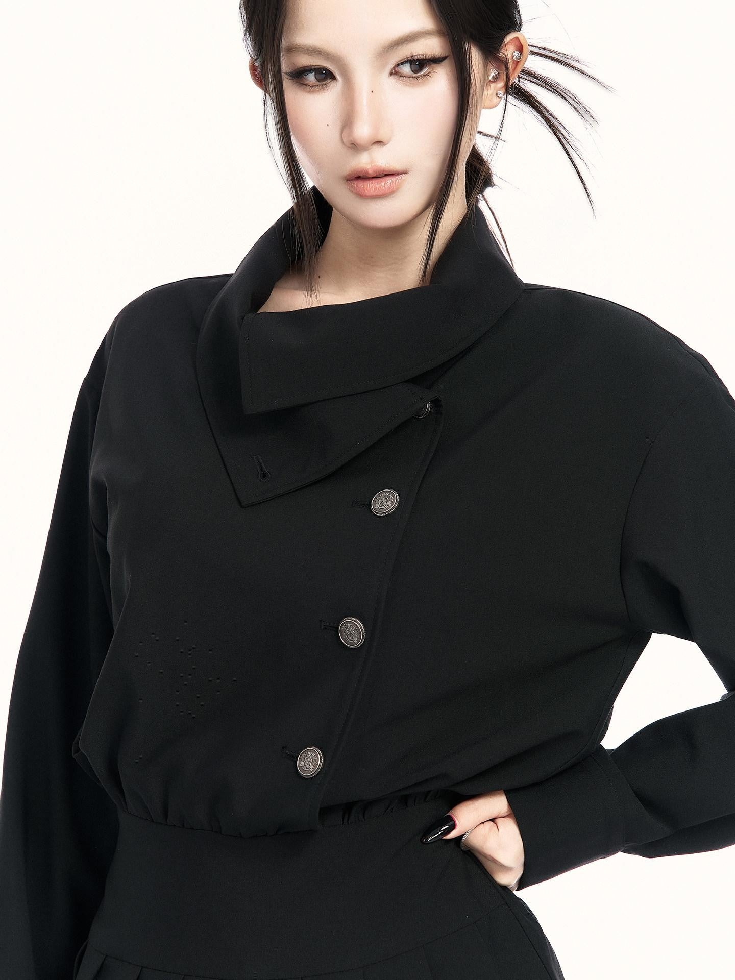VOCK British Preppy Trench Style Pleated Women's Polyester Cotton Casual Mini Dresses