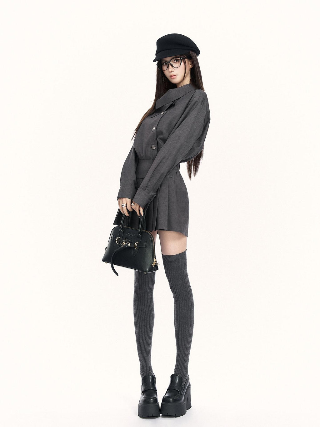 VOCK British Preppy Trench Style Pleated Women's Polyester Cotton Casual Mini Dresses