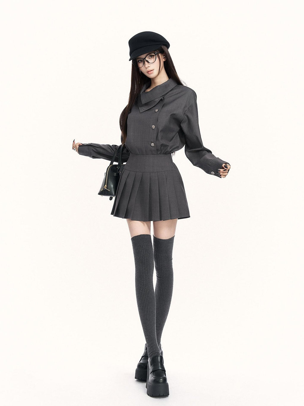 VOCK British Preppy Trench Style Pleated Women's Polyester Cotton Casual Mini Dresses