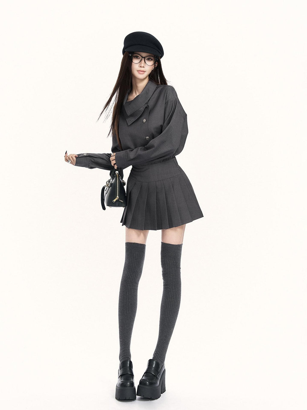 VOCK British Preppy Trench Style Pleated Women's Polyester Cotton Casual Mini Dresses