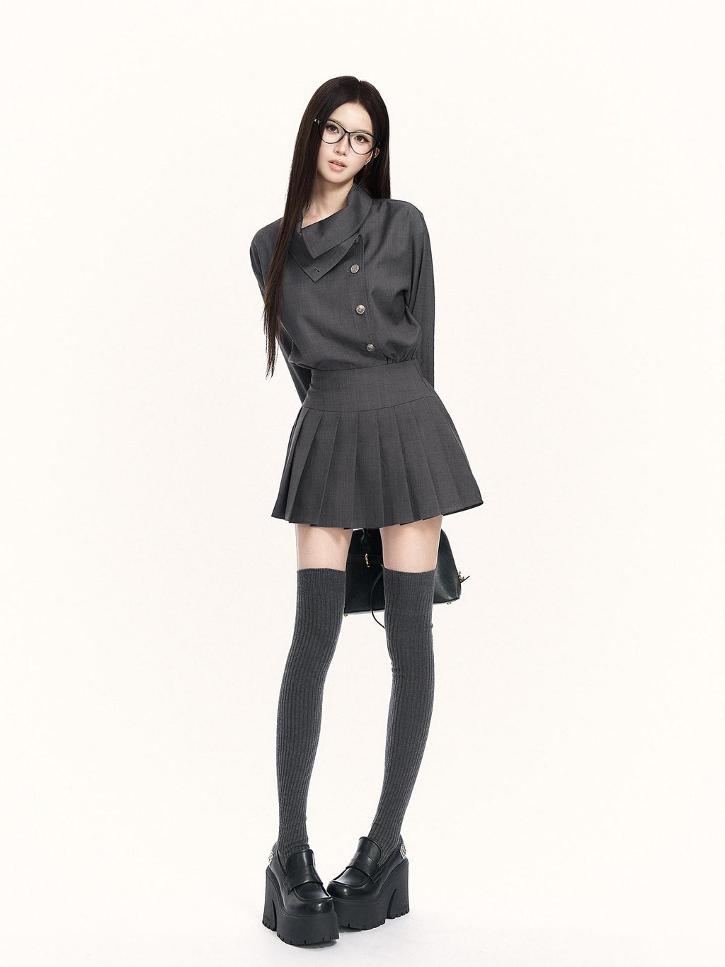 VOCK British Preppy Trench Style Pleated Women's Polyester Cotton Casual Mini Dresses