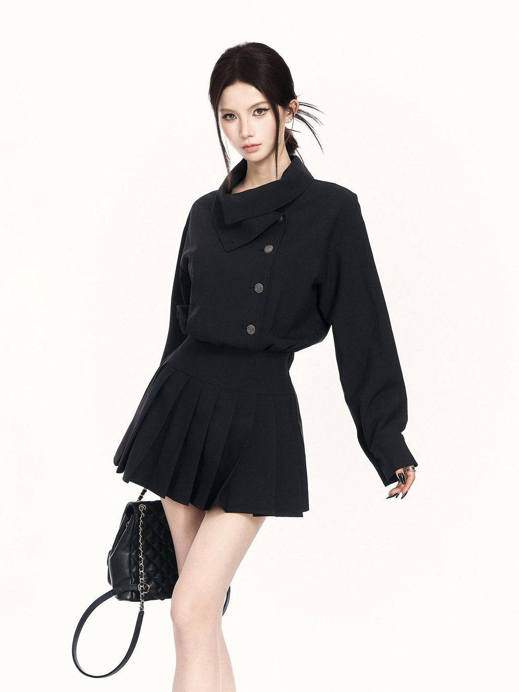 VOCK British Preppy Trench Style Pleated Women's Polyester Cotton Casual Mini Dresses