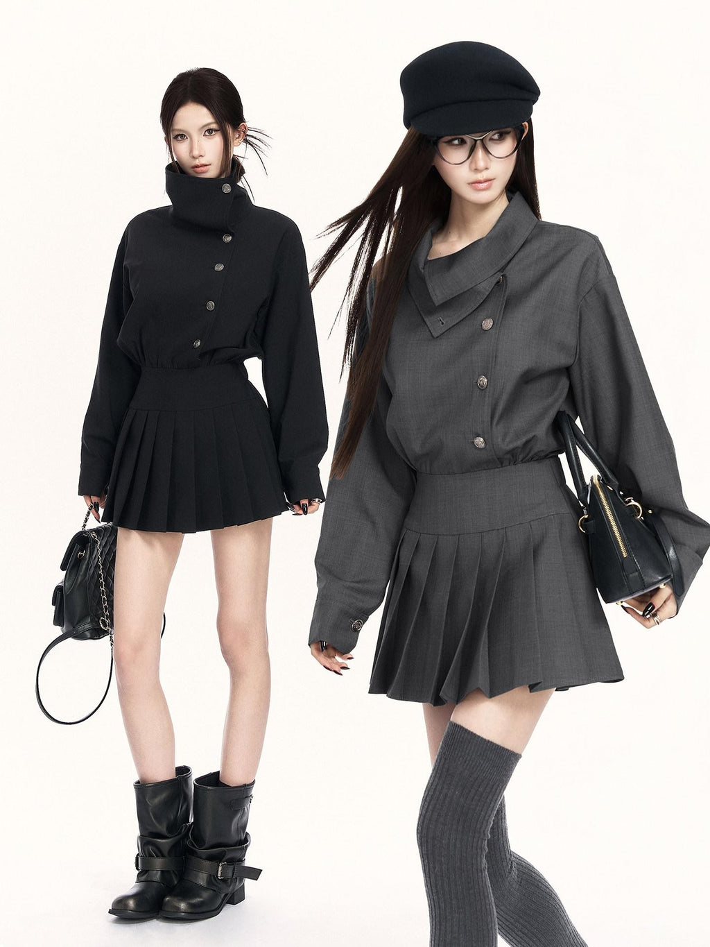 VOCK British Preppy Trench Style Pleated Women's Polyester Cotton Casual Mini Dresses