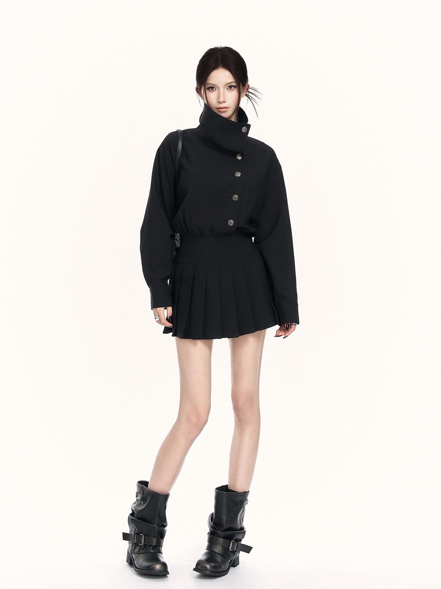 VOCK British Preppy Trench Style Pleated Women's Polyester Cotton Casual Mini Dresses