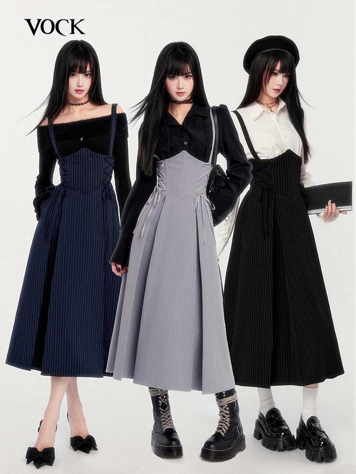 VOCK Bustier Tie Schoolgirl A Line Women's Polyester Spandex Slip Maxi Dresses