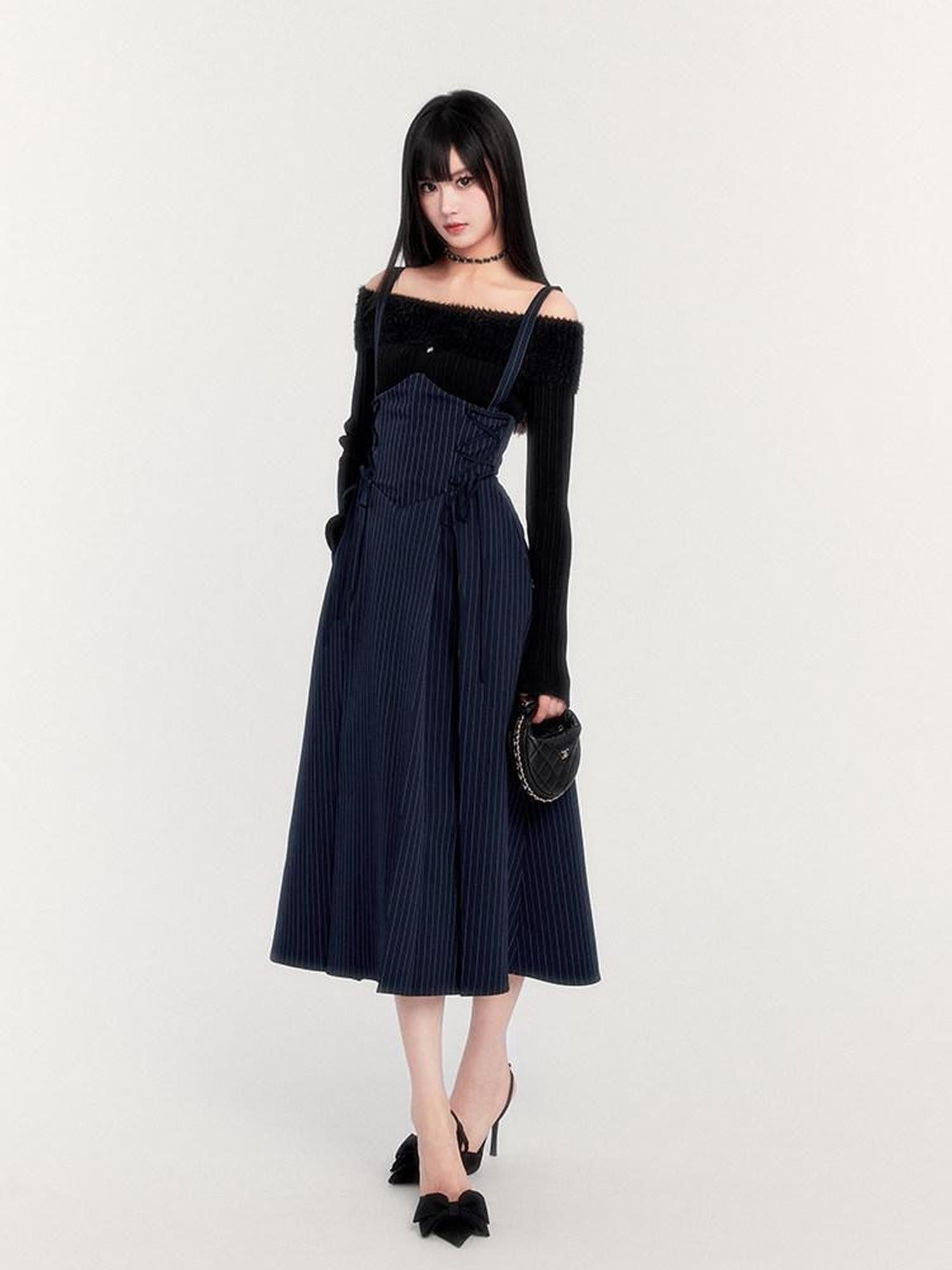 VOCK Bustier Tie Schoolgirl A Line Women's Polyester Spandex Slip Maxi Dresses