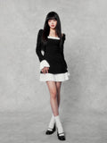 VOCK Camellia Square Neck Bell Sleeve Bow Splice Women's Polyester Slip Mini Dresses
