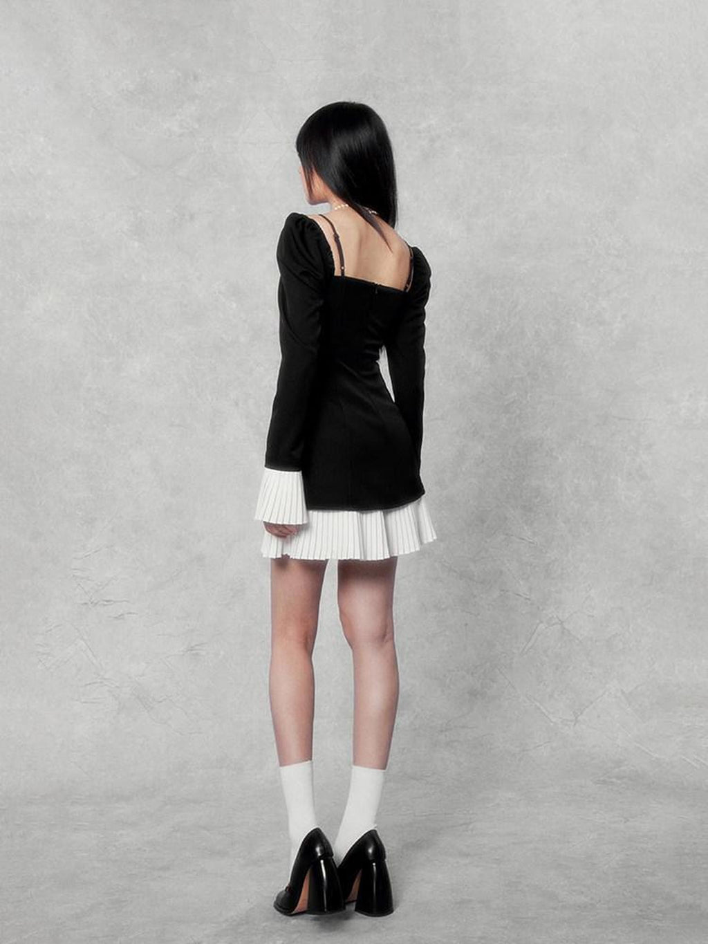 VOCK Camellia Square Neck Bell Sleeve Bow Splice Women's Polyester Slip Mini Dresses