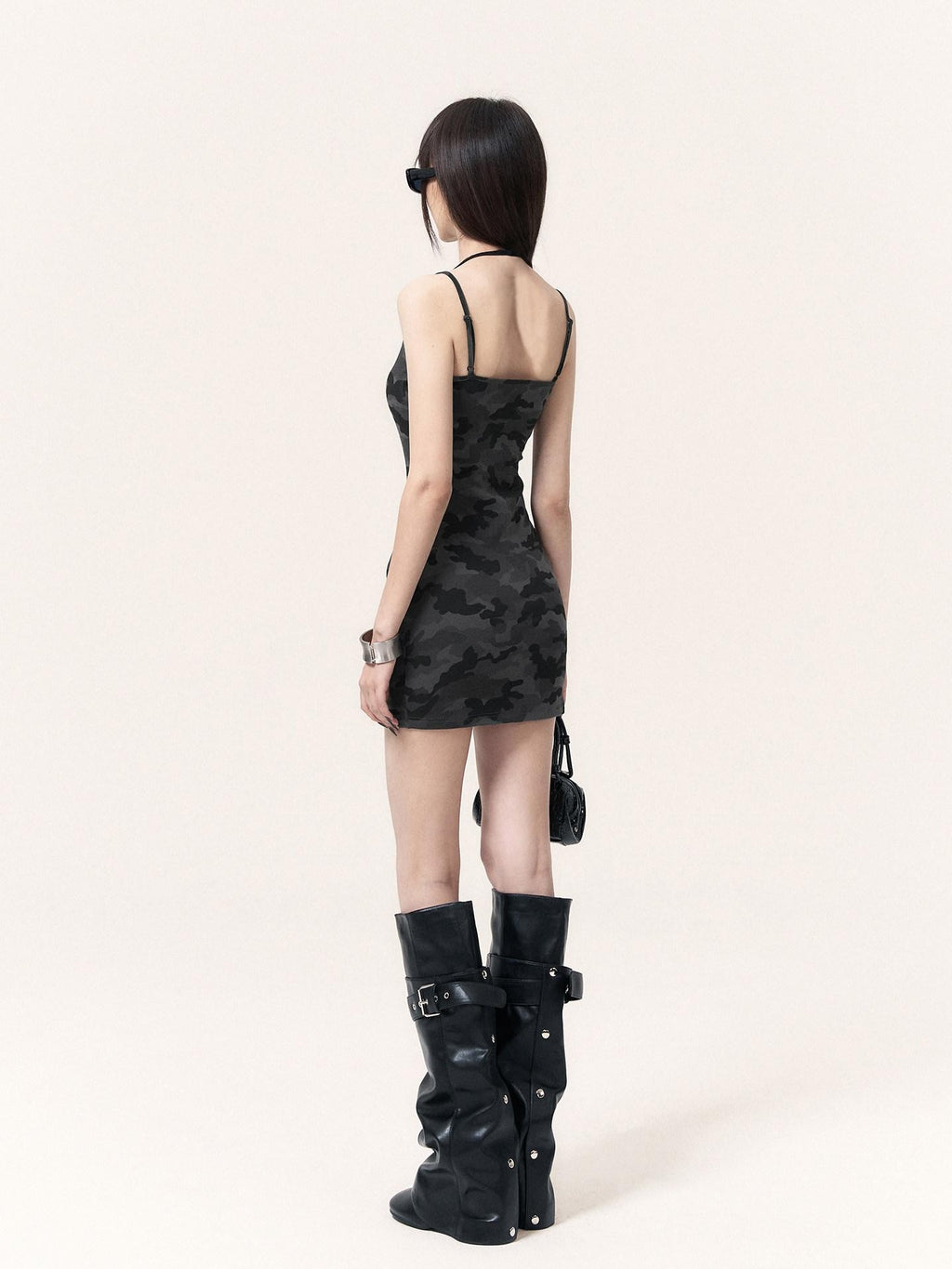 VOCK Camouflage Rhinestone Faux Two Piece Women's Cotton Blend Bodycon Mini Dresses