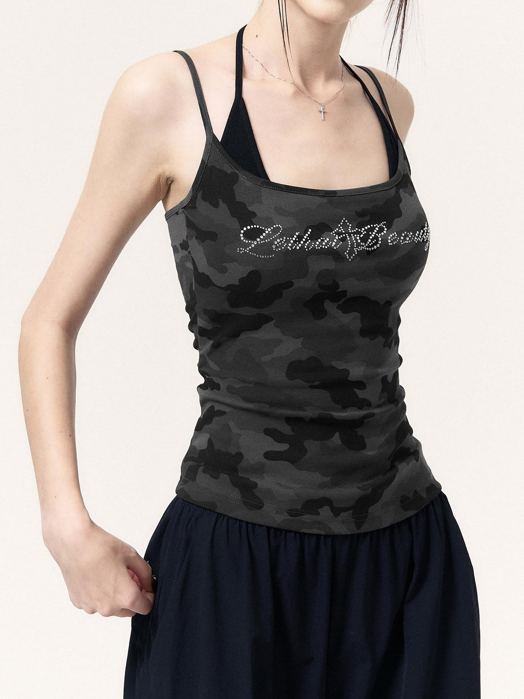 VOCK Camouflage Rhinestone Faux Two Piece Women's Cotton Blend Bodycon Mini Dresses