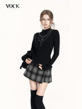 VOCK Chain Print Mock Neck Slim Fit Women's Cotton Spandex Long Sleeve T-shirts