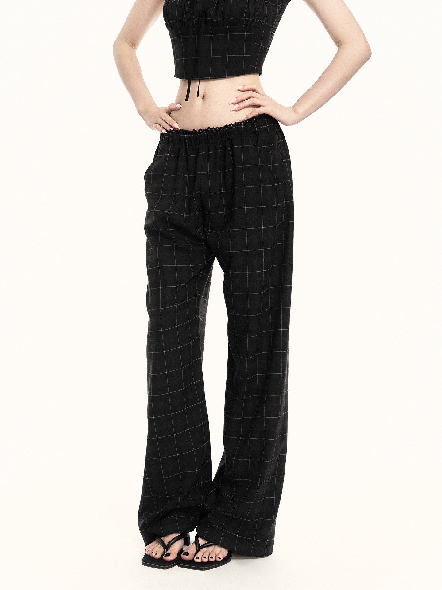 VOCK_Checkered_Camisole_Wide_Leg_Loose_Women's_Casual_Top_&_Pants_Sets_1035083623425_MISSTT