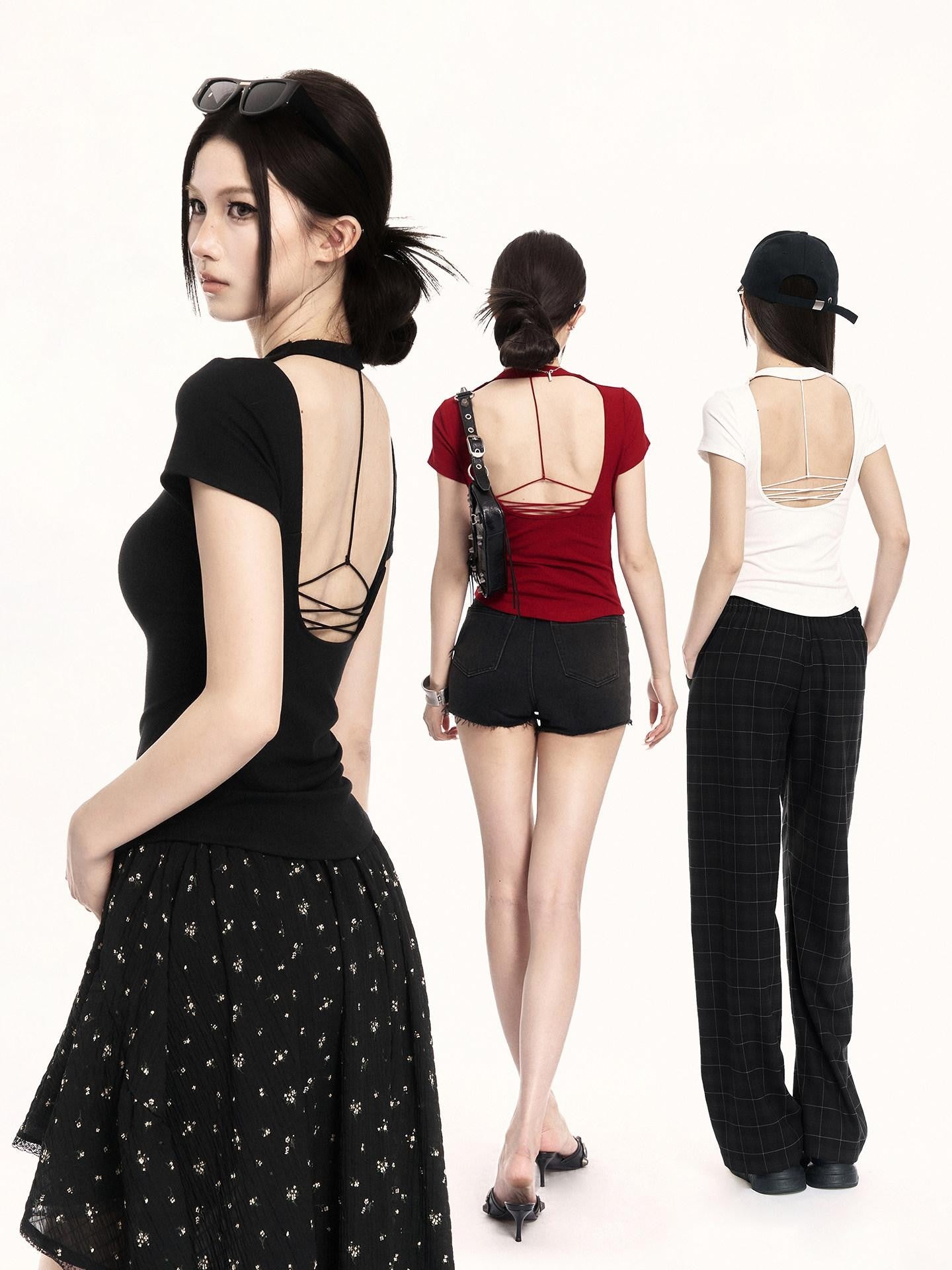 VOCK Checkered Camisole Wide Leg Loose Women's Casual Top & Pants Sets