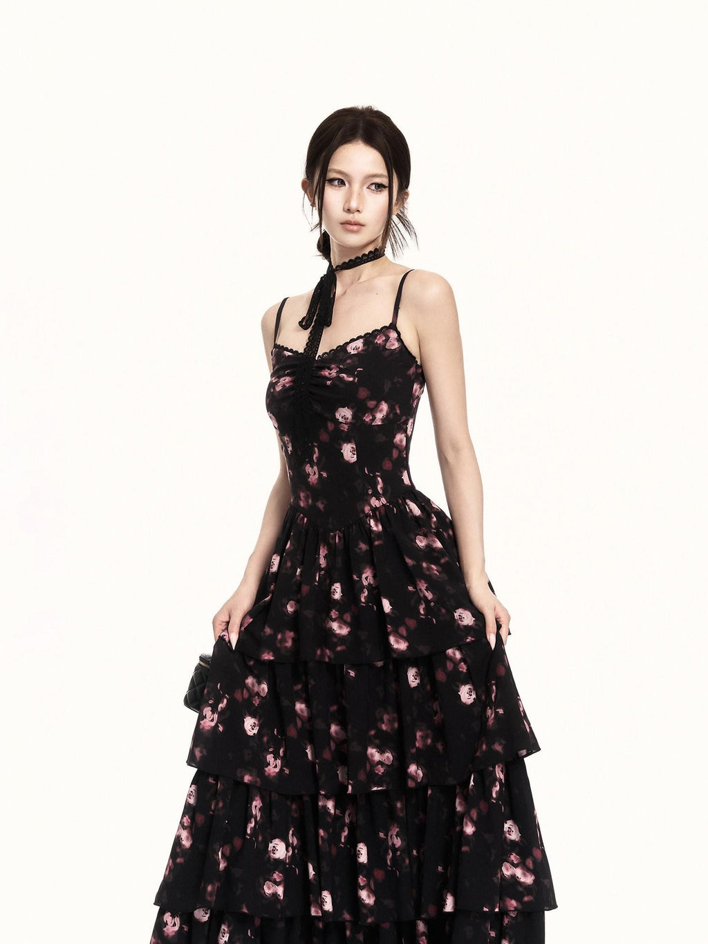 VOCK Cherry Blossom Floral Spaghetti Strap Women's Polyester Boho Maxi Dresses