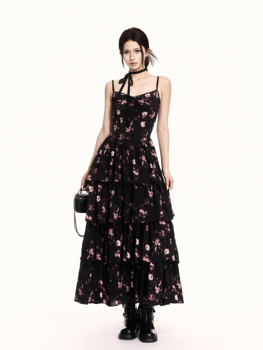 VOCK Cherry Blossom Floral Spaghetti Strap Women's Polyester Boho Maxi Dresses