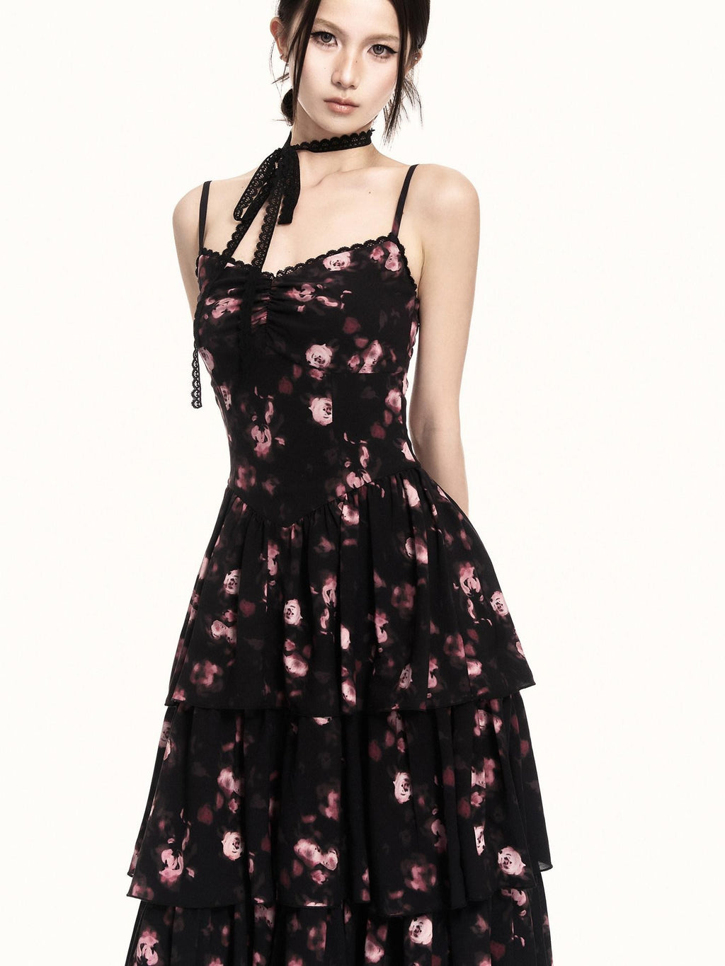 VOCK Cherry Blossom Floral Spaghetti Strap Women's Polyester Boho Maxi Dresses