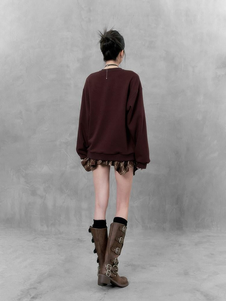 VOCK Chocolate Embroidered Crewneck Fleece Lined Women's Poly Cotton Sweatshirts
