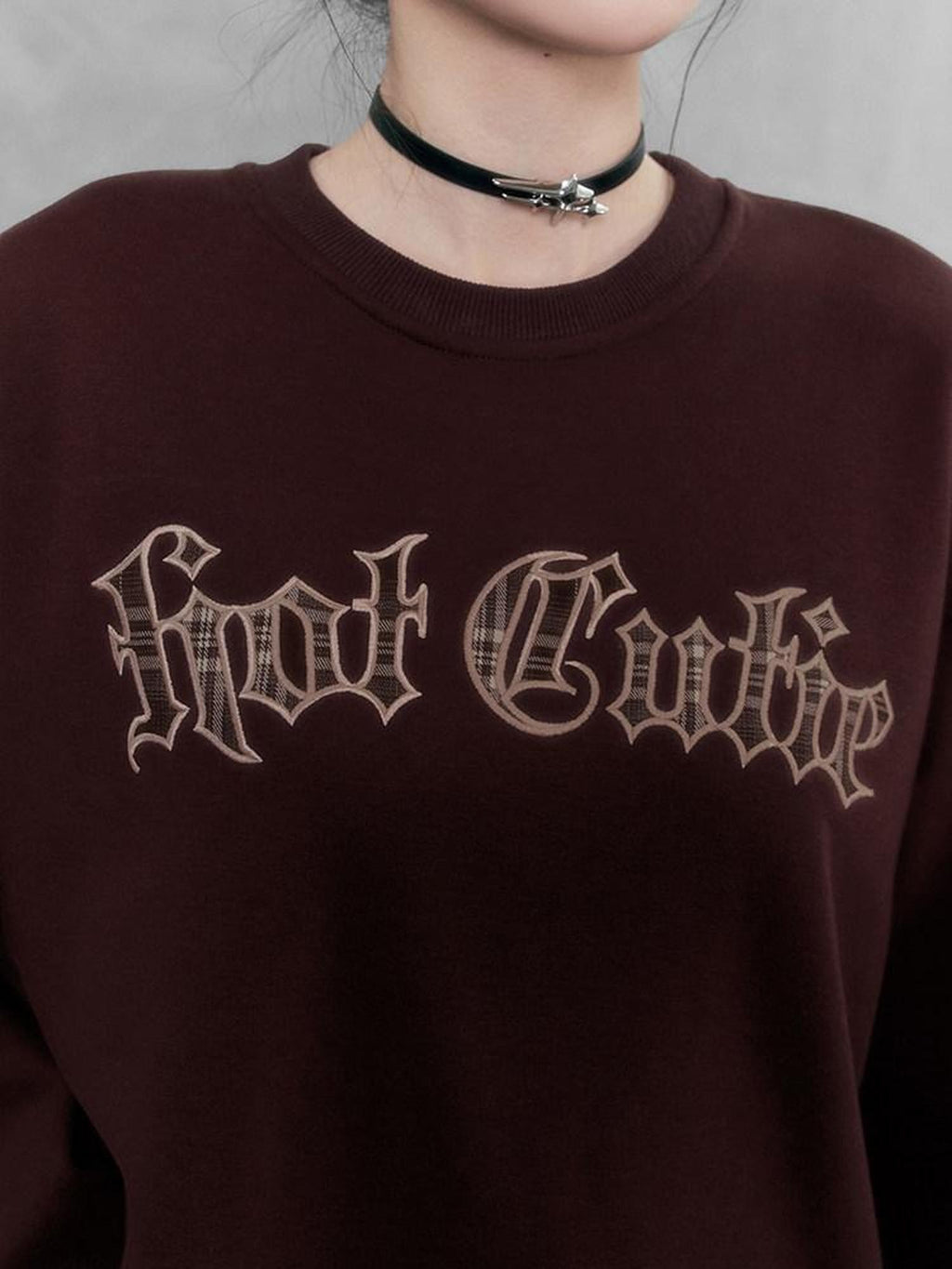 VOCK Chocolate Embroidered Crewneck Fleece Lined Women's Poly Cotton Sweatshirts