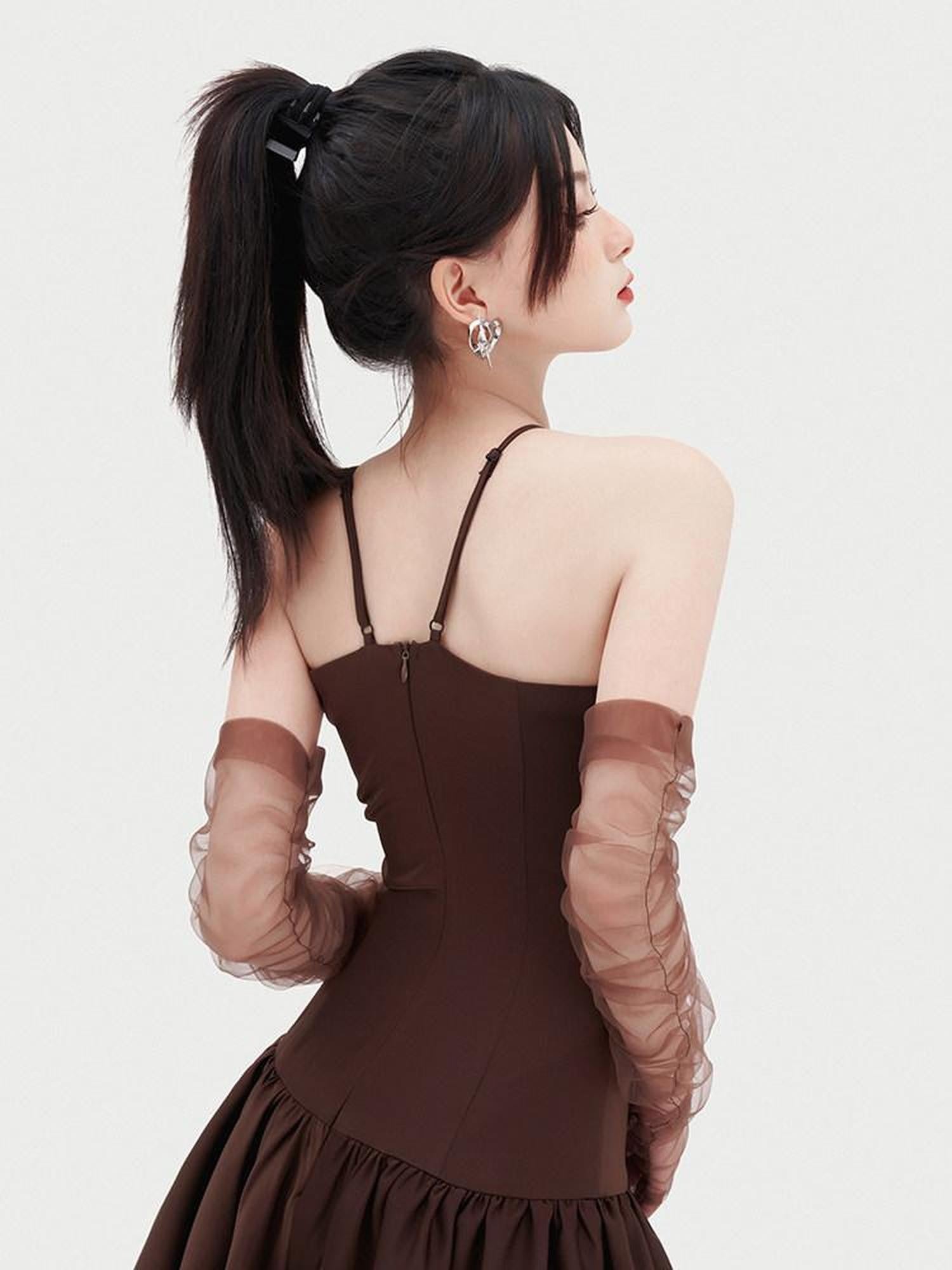 VOCK Chocolate Irregular Ruching A Line Women's Polyester Halter Mini Dresses