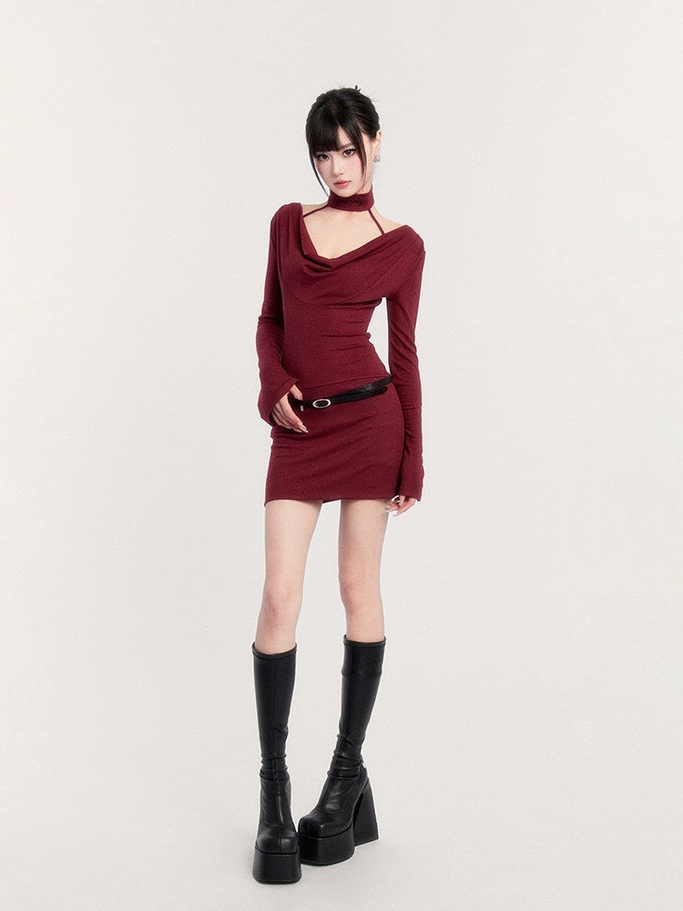 VOCK_Choker_Plunging_Neckline_Bell_Sleeve_Women's_Knit_Bodycon_Mini_Dresses_837197603491_MISSTT