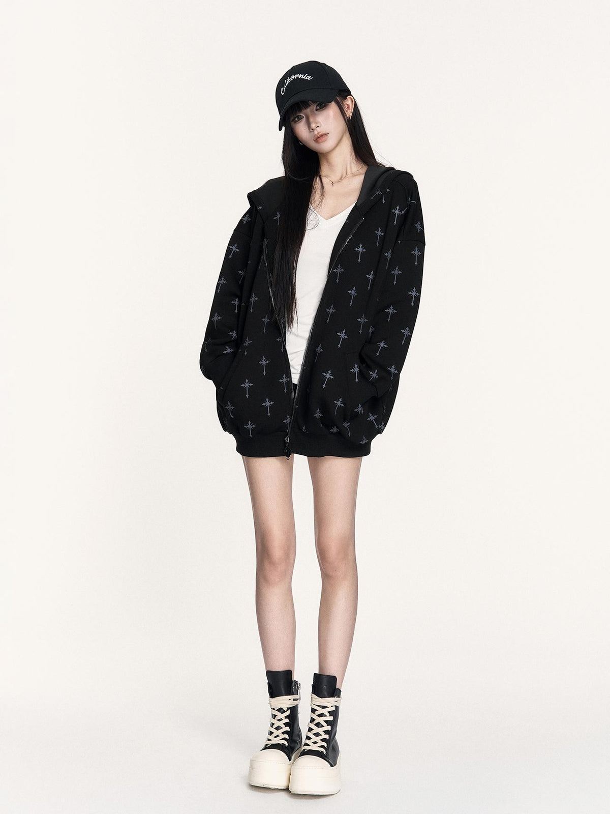 VOCK Color Block Print Drop Shoulder Women's Zip-up Hoodies