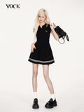 VOCK Contrast Polo Collar A Line Knit Short Sleeve Women's Casual Mini Dresses