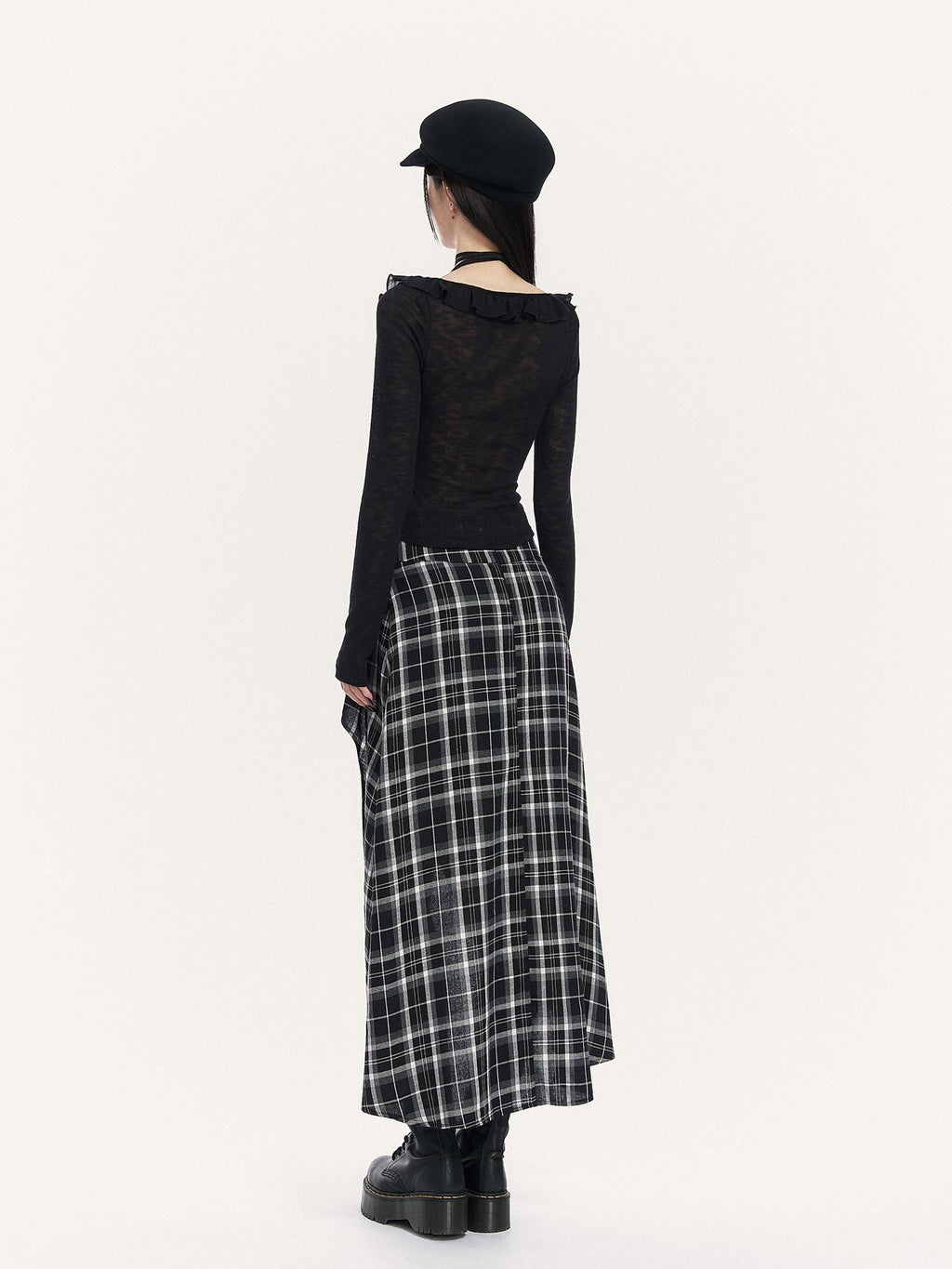 VOCK Cropped Ruffle Square Tie Slim Knit Women's Poly Knit Long Sleeve T-shirts