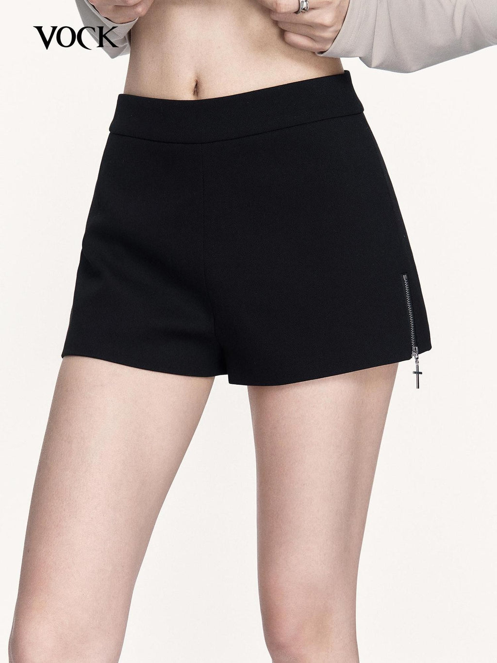 VOCK Cross Print Cinched Waist Slimming Women's Polyester Hot Pants