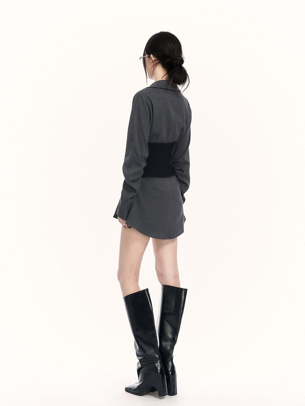 VOCK Cross Waist Belt Pleated Buttoned Women's Poly Blend Midlength Blouses