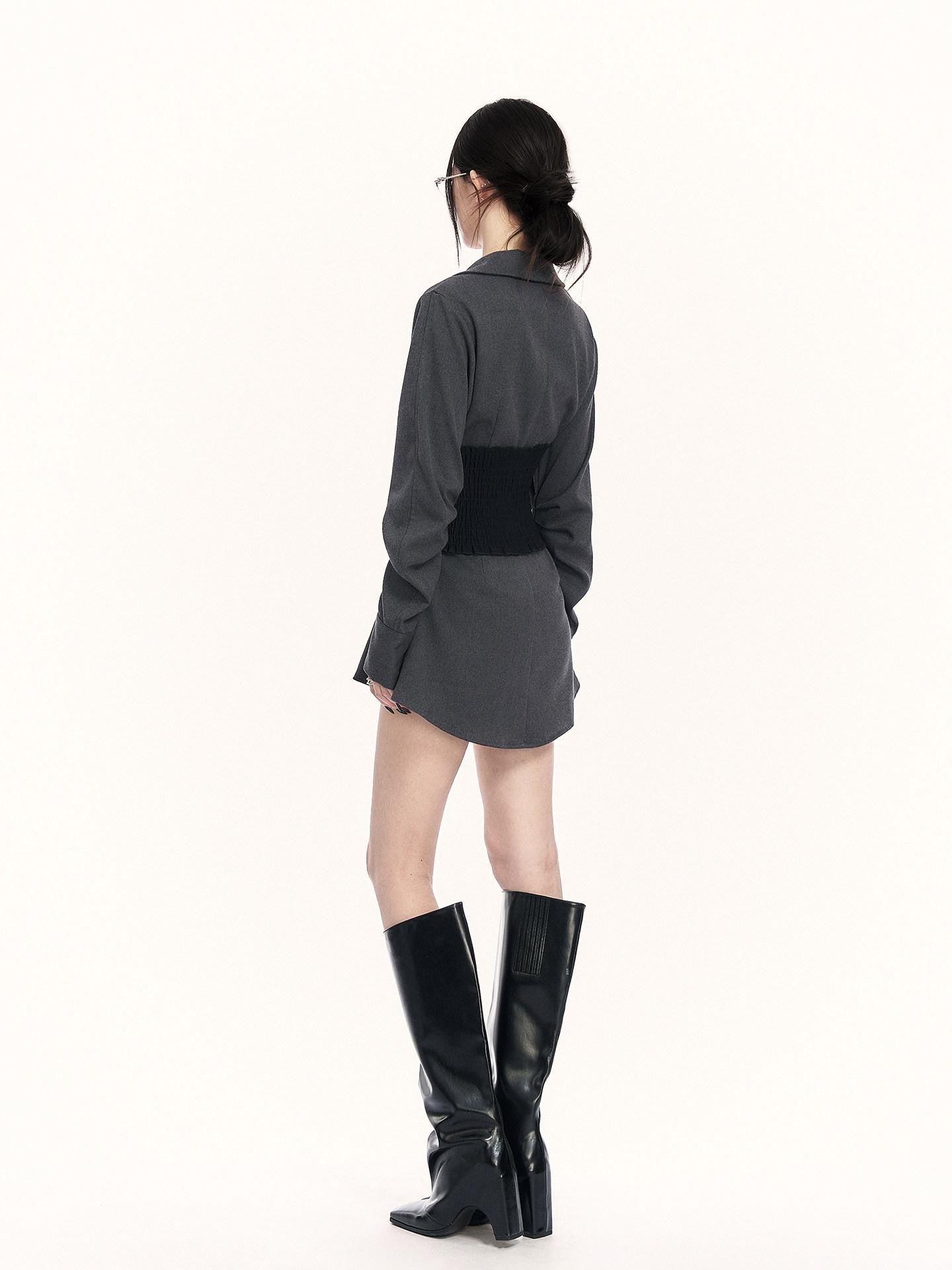 VOCK Cross Waist Belt Pleated Buttoned Women's Poly Blend Midlength Blouses