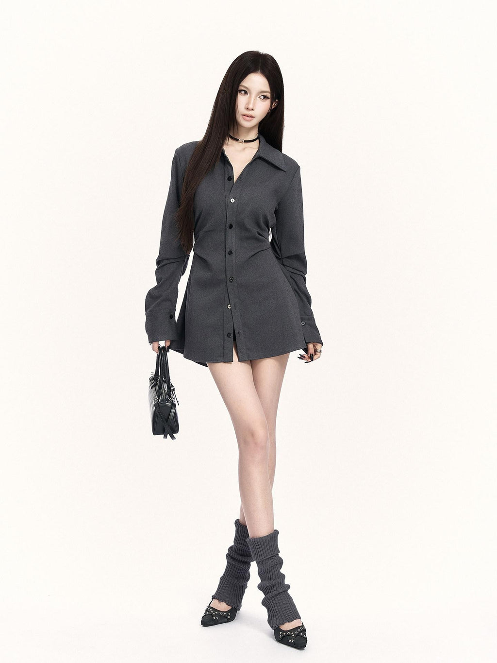 VOCK Cross Waist Belt Pleated Buttoned Women's Poly Blend Midlength Blouses