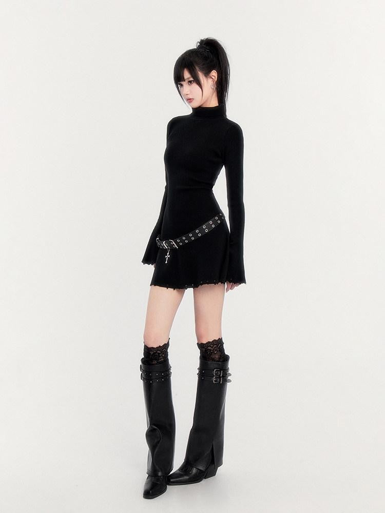 VOCK Dark Black Heavy Metal Punk Cross Alloy Buckle Women's Pu Belts