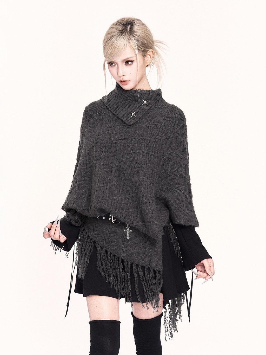 VOCK Dark Black Heavy Metal Punk Cross Alloy Buckle Women's Pu Belts