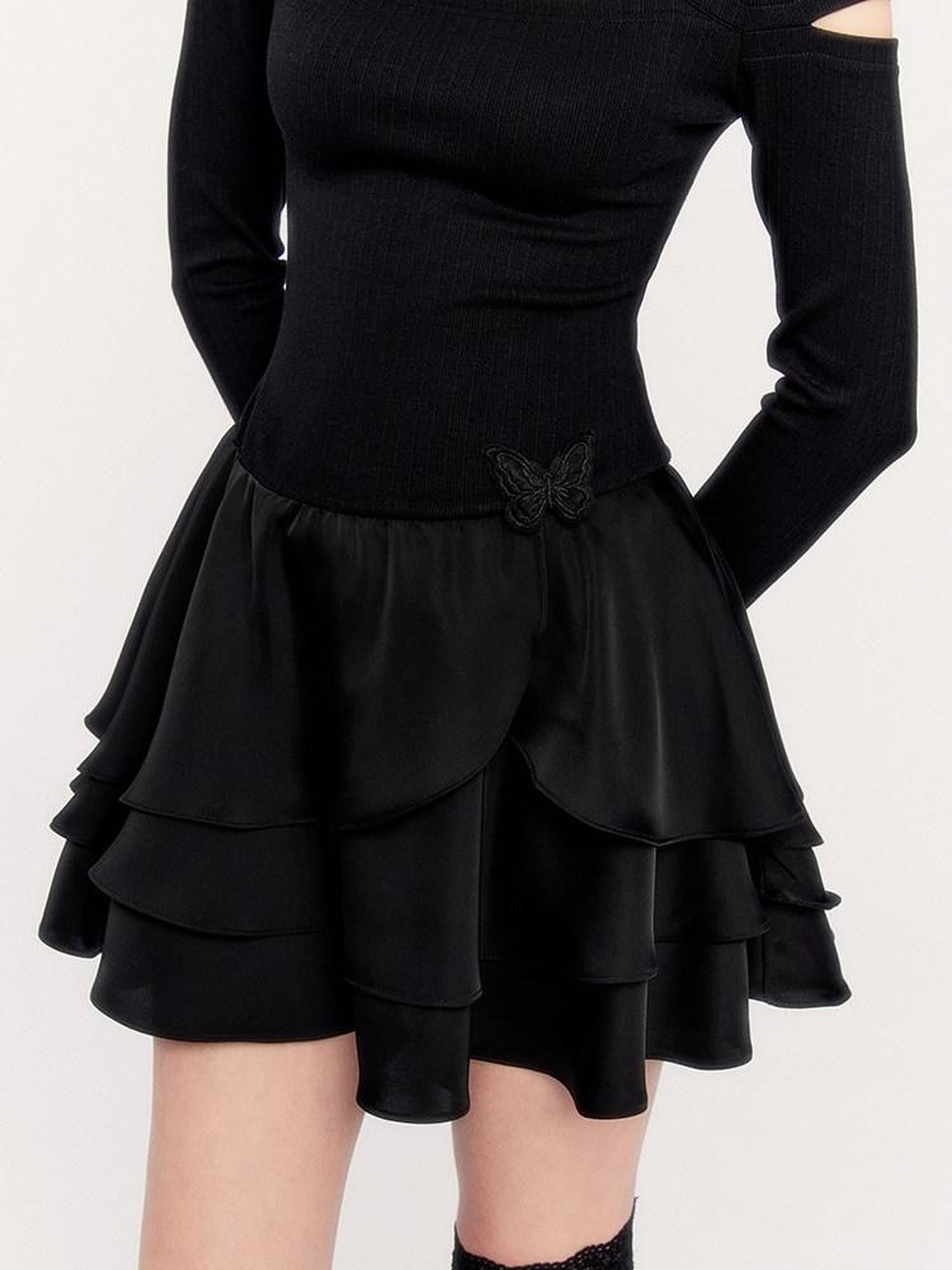 VOCK Dark Cutout Butterfly Satin Mock Neck Women's Knitted Corset Mini Dresses