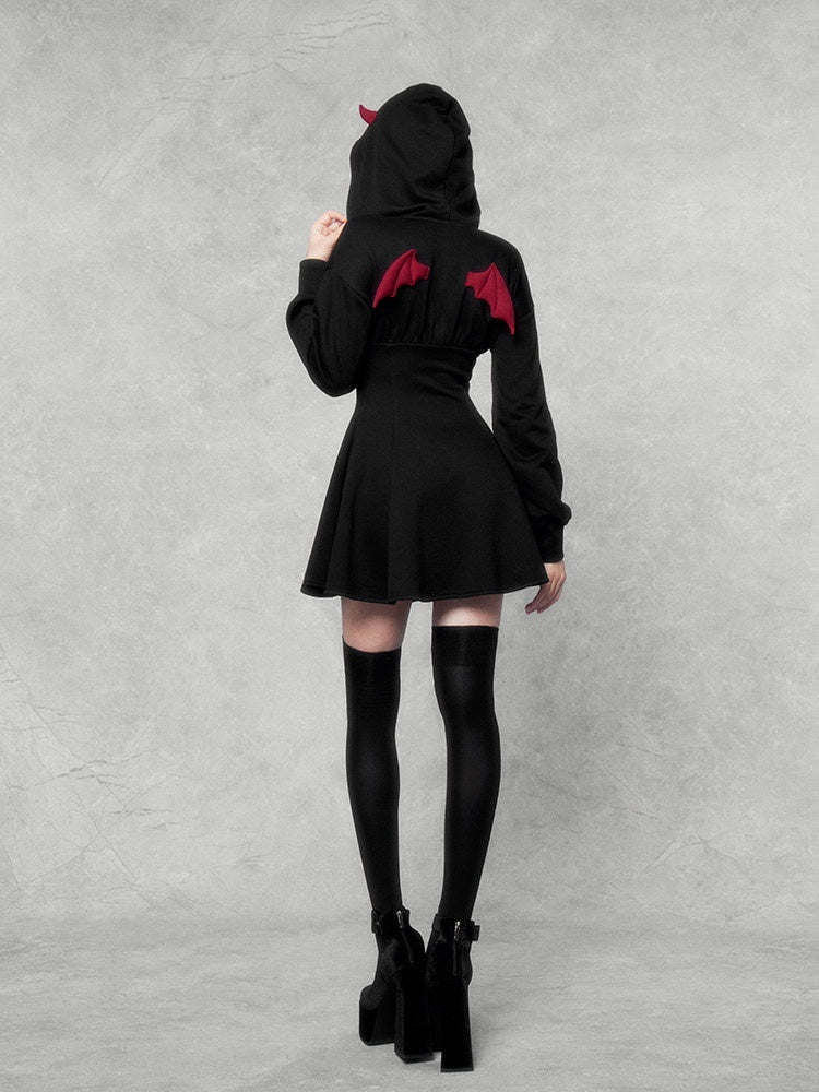VOCK_Dark_Devil_Hooded_Zip_Cinched_Waist_Aline_Women's_Cotton_Corset_Mini_Dresses_742004433230_MISSTT