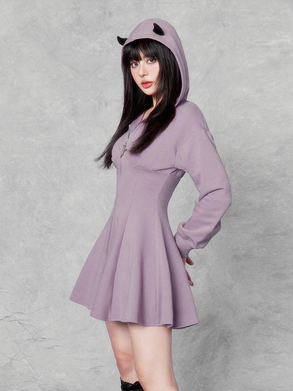 VOCK Dark Devil Hooded Zip Cinched Waist Aline Women's Cotton Corset Mini Dresses