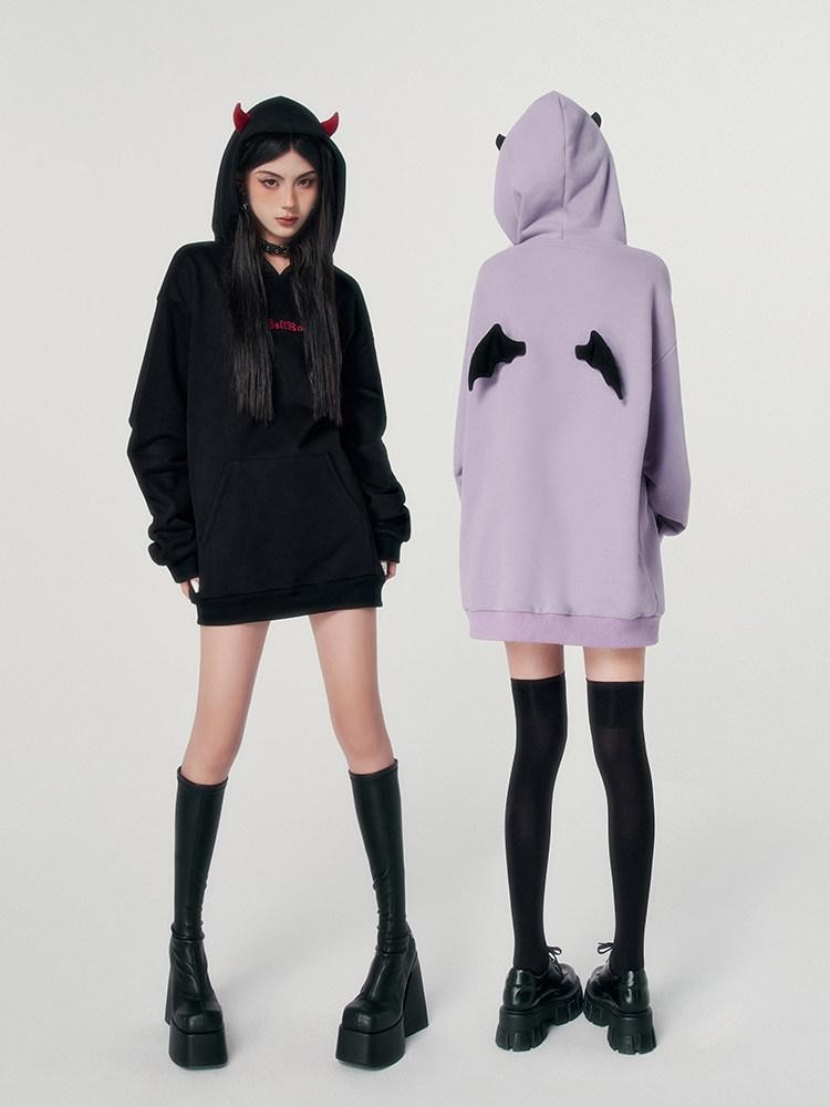 VOCK Dark Devil Hooded Zip Cinched Waist Aline Women's Cotton Corset Mini Dresses