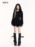 VOCK Dark Hooded Off Shoulder Patchwork Women's Poly Cotton Corset Mini Dresses