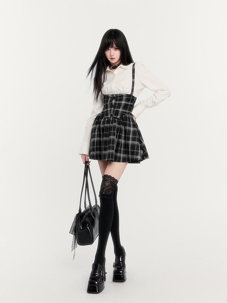 VOCK Dark Japanese Preppy Jk High Waist Fishbone Plaid Women's Mini Skirts