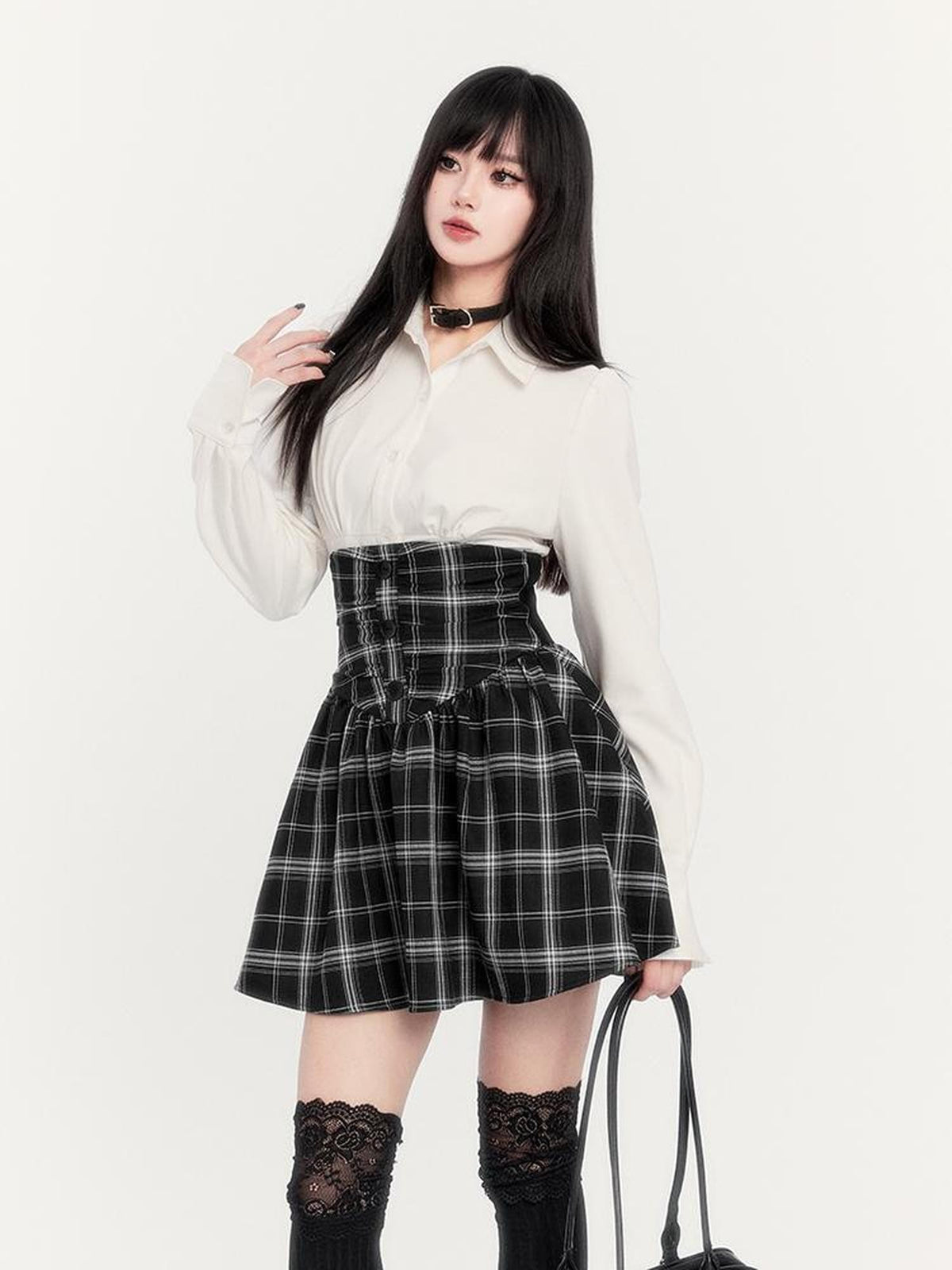 VOCK Dark Japanese Preppy Jk High Waist Fishbone Plaid Women's Mini Skirts