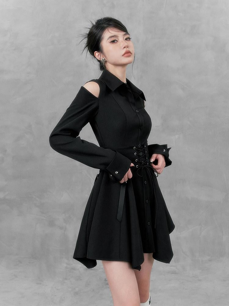 VOCK Dark Long Sleeve Slim Collar Women's Polyester Casual Mini Dresses