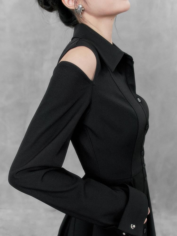 VOCK Dark Long Sleeve Slim Collar Women's Polyester Casual Mini Dresses