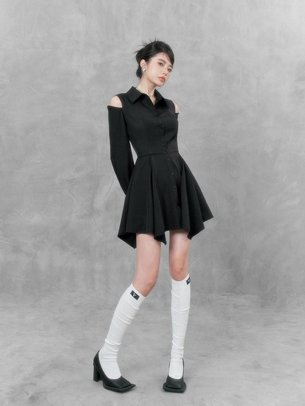 VOCK Dark Long Sleeve Slim Collar Women's Polyester Casual Mini Dresses